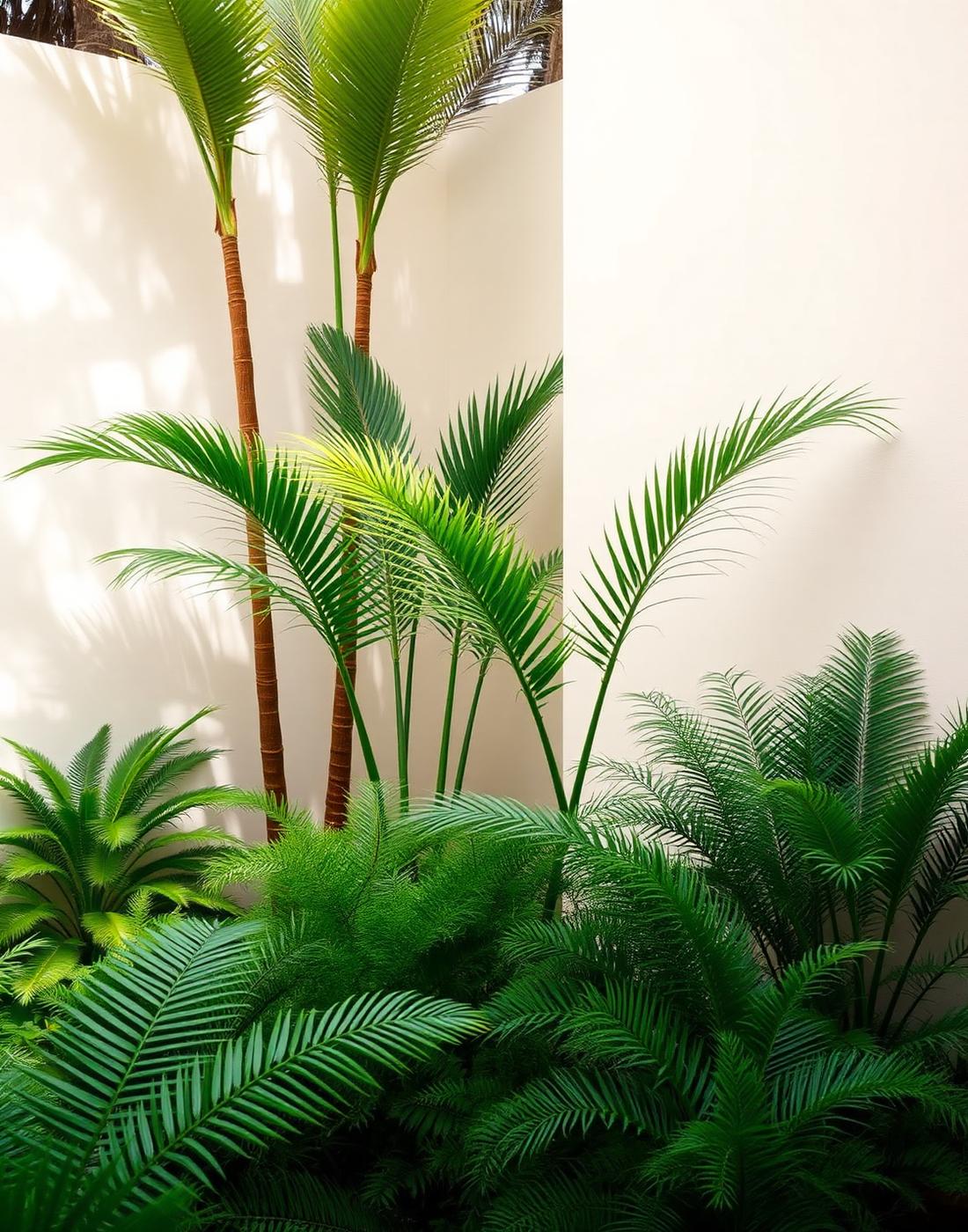 Tropical greenery against an ivory plaster wall